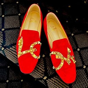 Christian Loubatin Red Loafers Shoes Flats “LOVE”